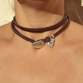 Brown Suede Choker Necklace for Women Boho Layered Leather Necklace Western Turquoise Necklace (Heart)