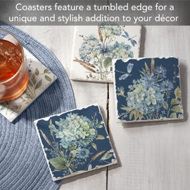 Thirstystone Bohemian Blue 4 Pack Assorted Tumbled Tile Stone Coasters with Protective Cork Backing 4" Square Manufactured in The USA