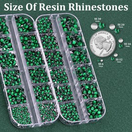 Resin Rhinestones for Crafting with B7000 Jewelry Glue, 2 Boxes Dark Green Flatback Crystals with 3Pcs 10ml Glue for Bedazzling Crafts DIY Nail Art Makeup，Non Hotfix Gems for Clothing Shoes