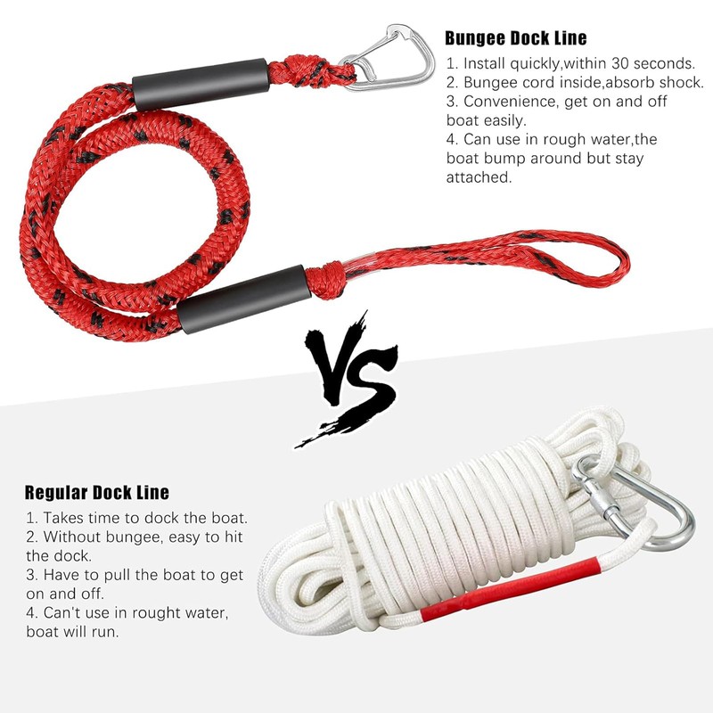 Bungee Dock Line 4' Boat Tow Rope Stretchable 4' to