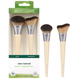 EcoTools New Natural Blush & Highlight Duo, Face Makeup Brushes for Liquid & Cream Foundation, Contour, Blush & Highlight, Dense, Synthetic Bristles for Makeup Blending, Vegan & Cruelty-Free, 2 Count