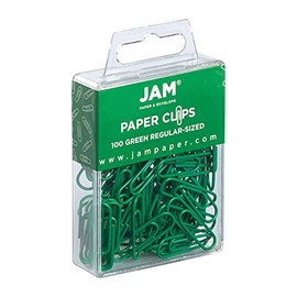 JAM PAPER Clips de papel estándar coloridos - Regular 1 pulgada - Clips verdes - Paquete de 100
