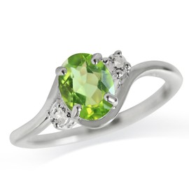 Silvershake 1.24ct. Natural Peridot and White Topaz 925 Sterling Silver Engagement Ring Size 5