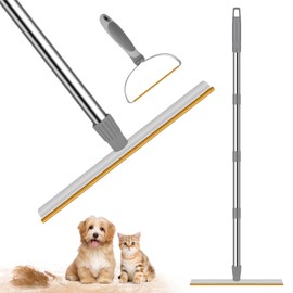 PWEZON 60'' Pet Hair Remover Set with Metal Fabric Edge Design, Retractable Carpet Scraper Rake,Reusable Large and Small Pet Brush Broom,for Carpet, Couch, Car, Rug, Stairs