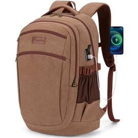 Tzowla Vintage Canvas Laptop Backpack for Men and Women,College Travel Work Rucksack with USB/Type-C Charging Port,Lightweight Bookbag Hiking Casual Daypack Backpacks Fit 15.6 Inch Notebook(Brown)