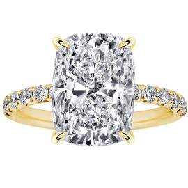 RURULUYA 4.5CT Elongated Cushion Cut Engagement Rings for Women, Simulated Diamond Ring, 925 Sterling Silver 18K Yellow Gold Plated Promise Ring(Size 6#)