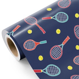 WRAPAHOLIC Tennis Wrapping Paper Roll - Mini Roll - 17 Inch x 16.5 Feet - Tennis Racket and Ball Design Gift Wrap for Boys Girls, Birthday, Sports Party, Coach Gift