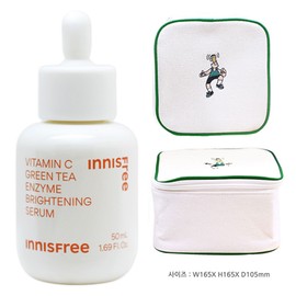 Innisfree Vita C Green Tea Enzyme Blemish Toning Serum Large Capacity 50ml + Play Green Cosmetic Pouch (Green) / 이니스프리 비타C 그린티 엔자임 잡티 토닝 세럼 대용량 50ml+플레이그린 화장품 파우치 (그린)