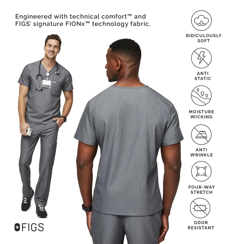 FIGS Leon Three-Pocket Scrub Top for Men - Graphite, XL