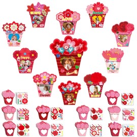 NOVWANG 50 Packs Valentine's Day Craft Kits, Valentines Crafts for Kids Valentines DIY Picture Frames Craft Cardboard Photo Frame Craft Kits with Stickers Valentines Classroom Activities Favors