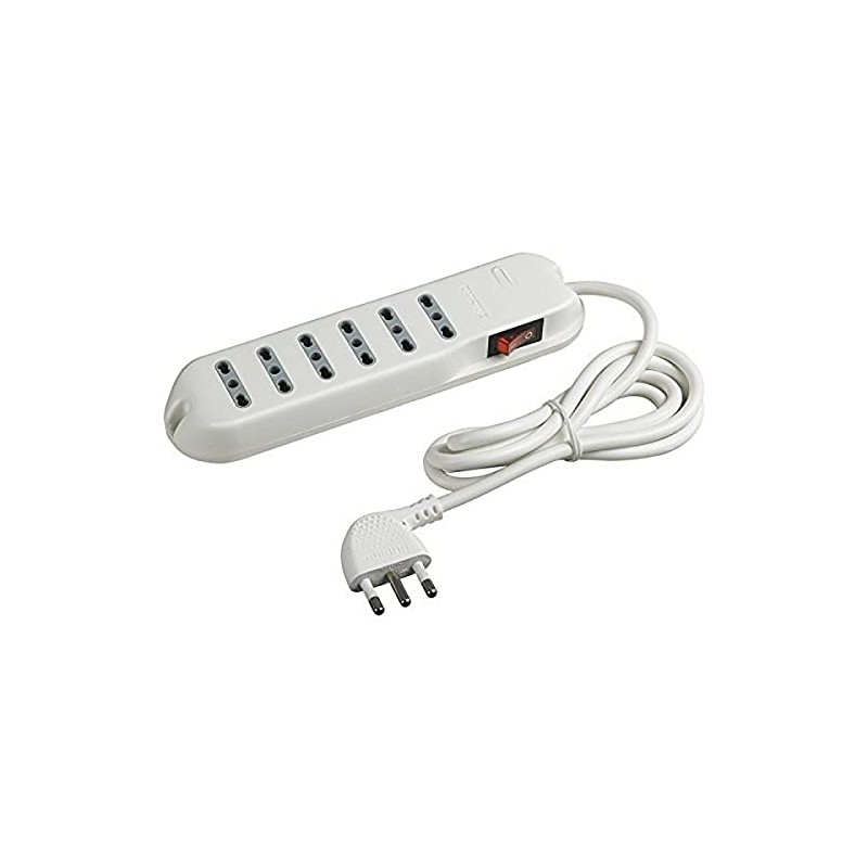 Bticino 3631dB 2-Pin 6-Way Socket Strip with Illuminated Switch, White