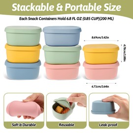 mekueeex 8 pcs Silicone Snack Containers for Food Storage Containers with Lids, Reusable Small Snack Container, Stackable Silicone Lunch Box for Daycare and Travel (6.76 oz)