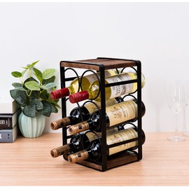 SODUKU Rustic Wood Countertop Wine Rack 6 Bottles No Need Assembly Brown