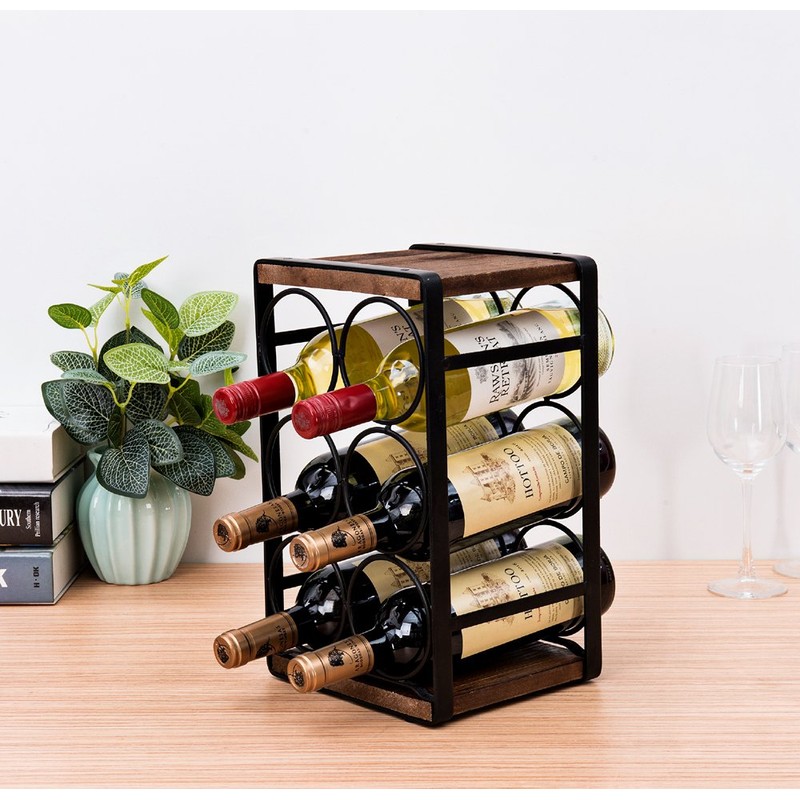 SODUKU Rustic Wood Countertop Wine Rack 6 Bottles No Need