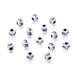 240pcs Opaque Acrylic Letter E Cube Beads White Plastic Alphabet Loose Spacer Square Beads 4-5mm for DIY Name Bracelet Necklace Jewelry Crafts Making Hole: 1.8mm