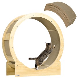 PawHut Cat Wheel for Indoor Cats, 36" Cat Treadmill with Brake, Cat Exercise Running Wheel with 4 Pack Replacement Scratching Pads for Health and Fitness, Oak
