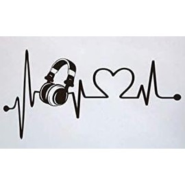 Heartbeat Headphone Music Video Earphone Wall Sticker Art Boys Room Bedroom Wall Decor Sticker Electrocardiogram Vinyl Wall Decal 23 X 10 in