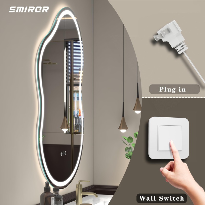 SMIROR Irregular Led Bathroom Mirror 20x 32 inch, Cloud Lighted