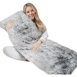 ZonLi Fuzzy Body Pillow Cover, 54"x20" Fluffy Plus Faux Fur Decorative Pillowcase with Zipper for Bedroom (Grey)