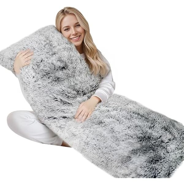 ZonLi Fuzzy Body Pillow Cover, 54"x20" Fluffy Plus Faux Fur
