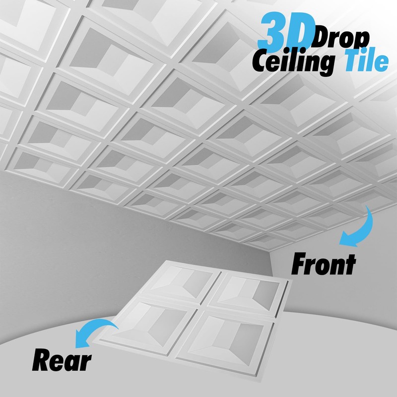 Art3d Drop Ceiling Tiles 24x24, 12 Sheets PVC Decorative Glue