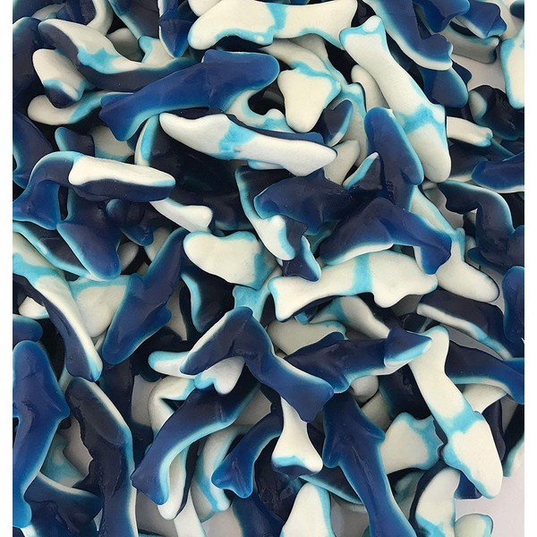 LaetaFood Blue Gummy Sharks Candy - Raspberry Marshmallow Flavored Candy, Made of Real Juice (One Pound Bulk Pack)