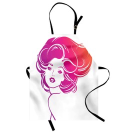 Ambesonne Hair Salon Apron, Tropical Vibrant Colors of Lady Posing Hair Model, Small Apron Bib with Adjustable Ties for Baking Painting, Small Size, Magenta Pink