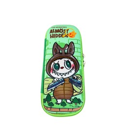 La Bu Cartoon Monster Pencil Case, School Makeup Bag for Girls, 4 Designs (Green)
