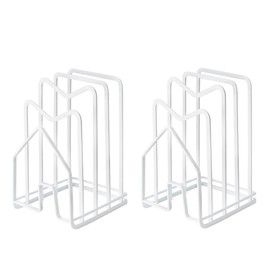 SUNFICON 2 Pack White Cutting Board Holder Rack Pot Pan Lids Holder Chopping Board Organizer Thin Bakeware Tray Dry Display Stand Kitchen Countertop Cabinet Office