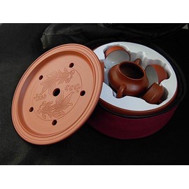 Teapot Travel bag packaging red brown black Zisha tea tray pot cup saucer jar Natural mud style Easy to carry (red brown)