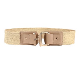 Long Keeper Straw Woven Elastic Belt for Women Ladies Bohe Stretch Waist Belt for Dresses With Gold Buckle Wide Waistband (Beige)