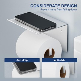 Toilet Paper Holder with Shelf, Idealmax SUS304 Stainless Steel Toilet Paper Roll Holder Wall Mounted, Brushed Nickel Toilet Tissue Holder with Storage Shelf