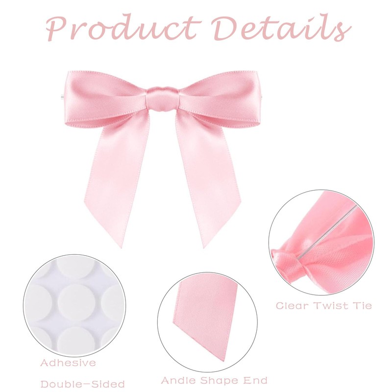 50pcs Pink Mini Twist Tie Bows for Gift Wrapping -