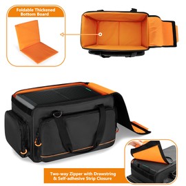 GRAOSO Speaker Carrying Bag Compatible with Mackie Thump Go 8", Loudspeaker Storage Bag with Removable Bottom Board, Padded Handle and Shoulder Strap, Multiple Pockets for Microphone, Cable, Black