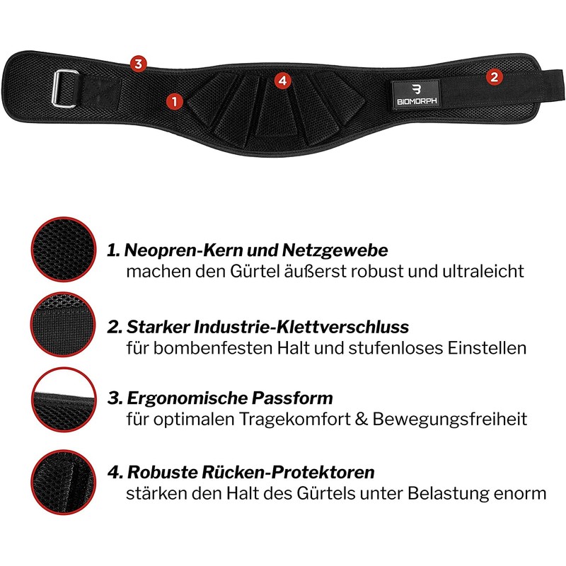 BIOMORPH Neoprene Weight Lifting Belt for Strength Training, Powerlifting, Bodybuilding,