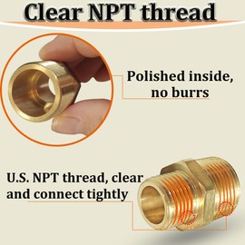 3/8" x 1/4" NPT Male Brass Hex Nipple Reducer, 2PCS Threaded Reducing Nipple Pipe Fitting Adapter, Heavy Duty Pipe Reducer Straight Connector (3/8" x 1/4")