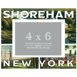 R and R Imports Shoreham New York Souvenir Wooden Photo Frame Matted 4 x 6 Inch - Full Color Destination Design Keepsake 4-Pack