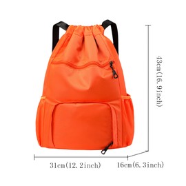 FAVORTALK Drawstring Gym Bag Unisex Swimming Bag Large Capacity Drawstring Backpack Waterproof String Bags for School Beach Holidays Travel Drawstring Bags with Shoe Compartment,Orange 17604