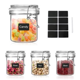 ButterMelt Glass Food Storage Jars with Airtight Lids 10 oz Cylinder 4 Pack Kitchen Storage Containers Small Cabinet Canisters Sealed Pot Canning for Pasta, Cereal, Coffee, Beans, Spice