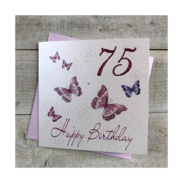 WHITE COTTON CARDS Pink Butterflies, Happy 75" Handmade 75th Birthday Card, WBB75