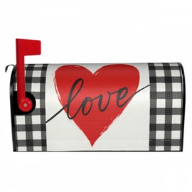 Sphragiyn Valentines Day Mailbox Cover Magnetic Love Black White Check Plaid Mailbox Wraps Post Letter Box Cover for Garden Yard Home Decor Standard Size 21" x 18"