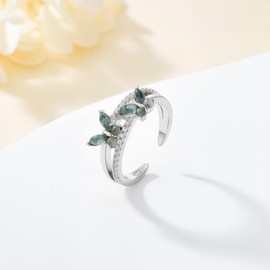 Moss Agate Rings 925 Sterling Silver Butterfly Rings Green Agate Engagement Ring Engagement and Wedding Jewellery Gift for Women