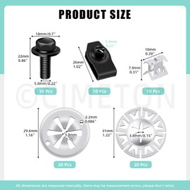 Cimeton 70pcs 29.6 mm 31 mm Car Heat Shield Clips Exhaust Heat Shield Clip with Automotive Body Bolt and U-Nut Clip Car Firewall Washing Machine Underbody Heat Shield Fastener