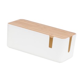DOITOOL Cable Organizer Box Bamboo Lid Capacity Dust Storage for Cords Power Strips and Adapters Stylish Home for Office and Living Spaces
