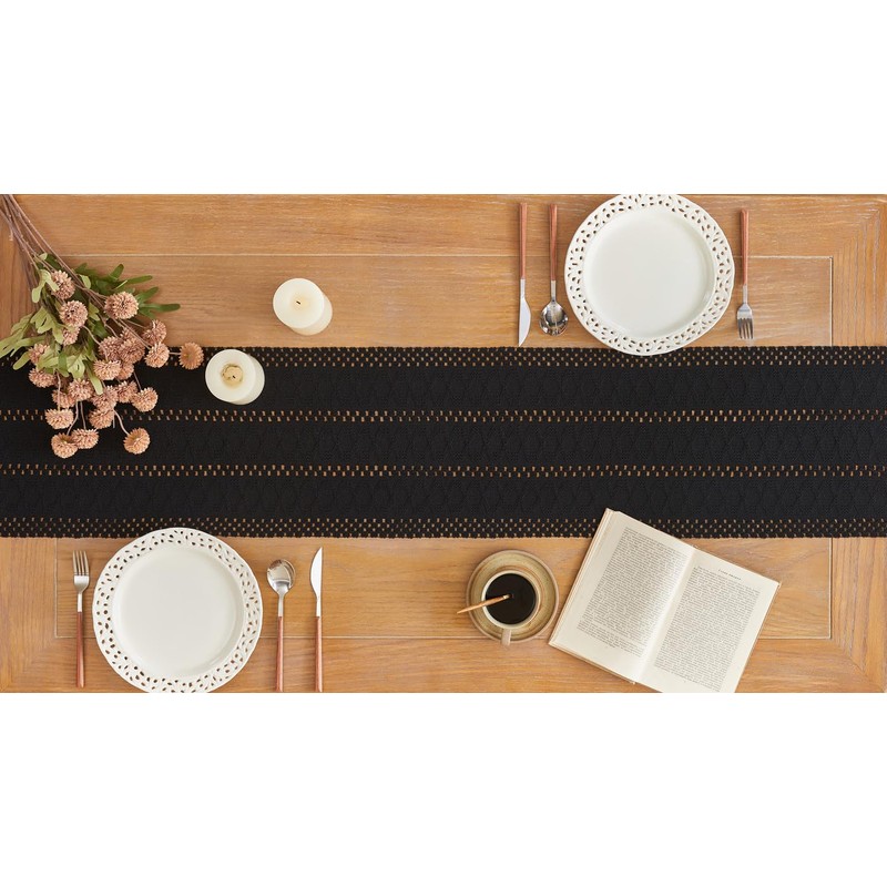 YATOJUZI Black Table Runner Pure Black Boho Table Runners with