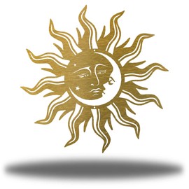 Riverside Designs Sun Moon Face Metal Wall Art Steel Decor | Heavy-duty and Waterproof | Made in USA (12", Gold)
