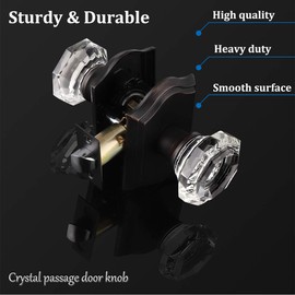 Gobrico Oil Rubbed Bronze Passage Door Lock in Octagon Crystal Shape,Interior Door Knob for Closet Hall Pantry Room,1 Pack Heavy Duty Door Knob Set,Keyless