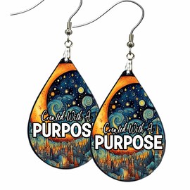 the fun things Starry Night Inspirational Religious Earrings NO TARNISH Wood Teardrop Dangle