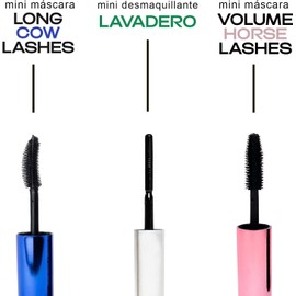 SARELLY, Kit de Mini Maquillaj, Máscara de Pestañas Long Cow Lashes + Máscara de Pestañas Volume Horse + Desmaquillante de Ojos Lavadero