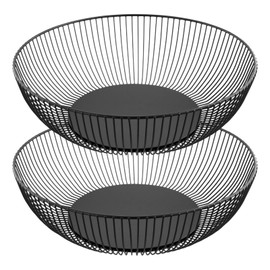 CHIHEUNG 2 PCS Black Fruit Bowls, 28 x 7.5cm Large Iron Fruit Baskets, Wire Fruit Basket for Table, Kitchen, Decorative Use